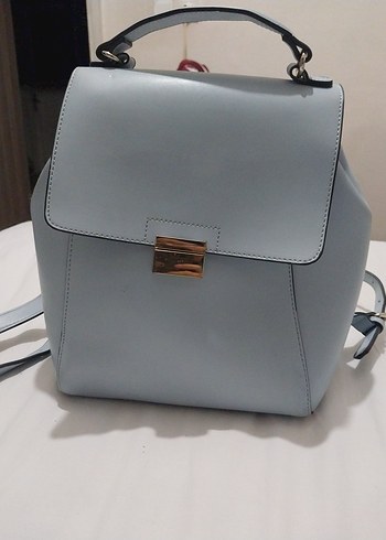 açık mavi Deri Kadın Sırt Çantası - Görsel 3