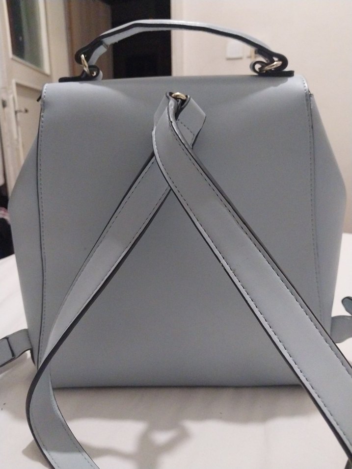 açık mavi Deri Kadın Sırt Çantası - Görsel 2