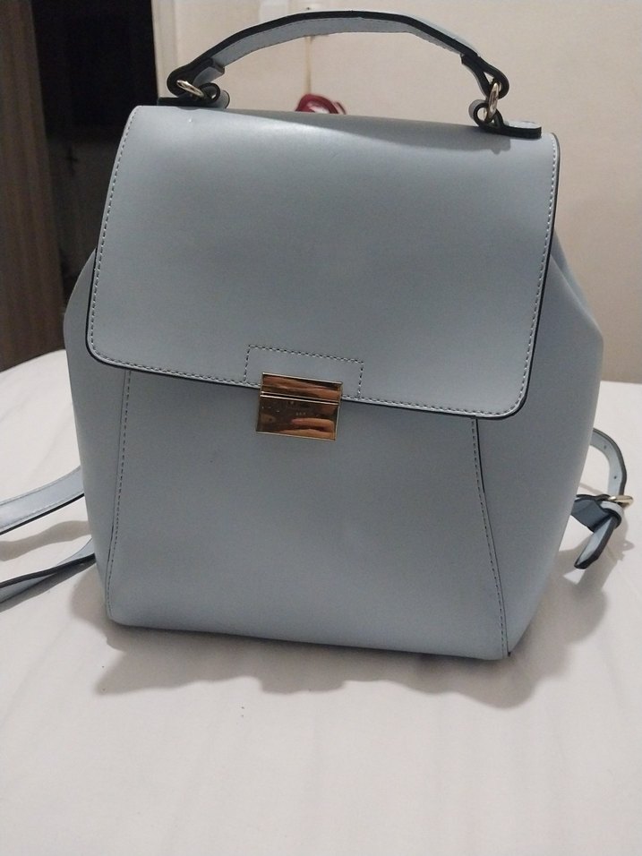 açık mavi Deri Kadın Sırt Çantası - Görsel 3