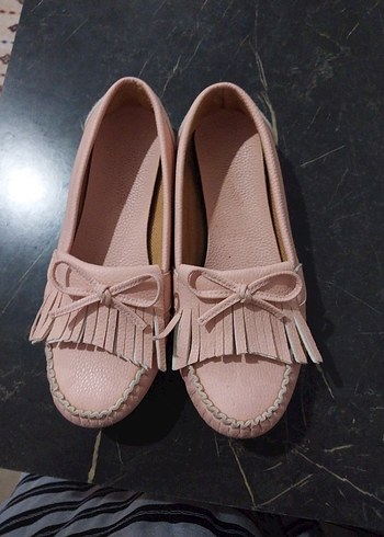 Pembe Pileli Dolgu Topuk Kadın Babet - Görsel 2