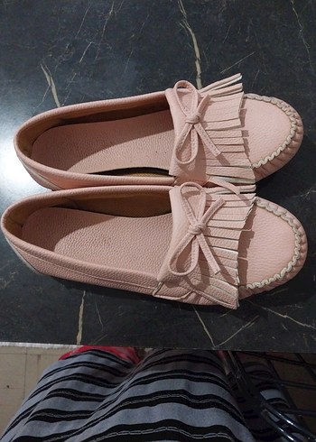 Pembe Pileli Dolgu Topuk Kadın Babet - Görsel 3