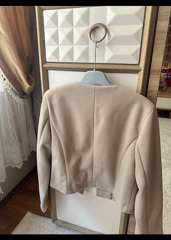 Bej Düğmeli Kısa Süet Kadın Ceket - Görsel 2