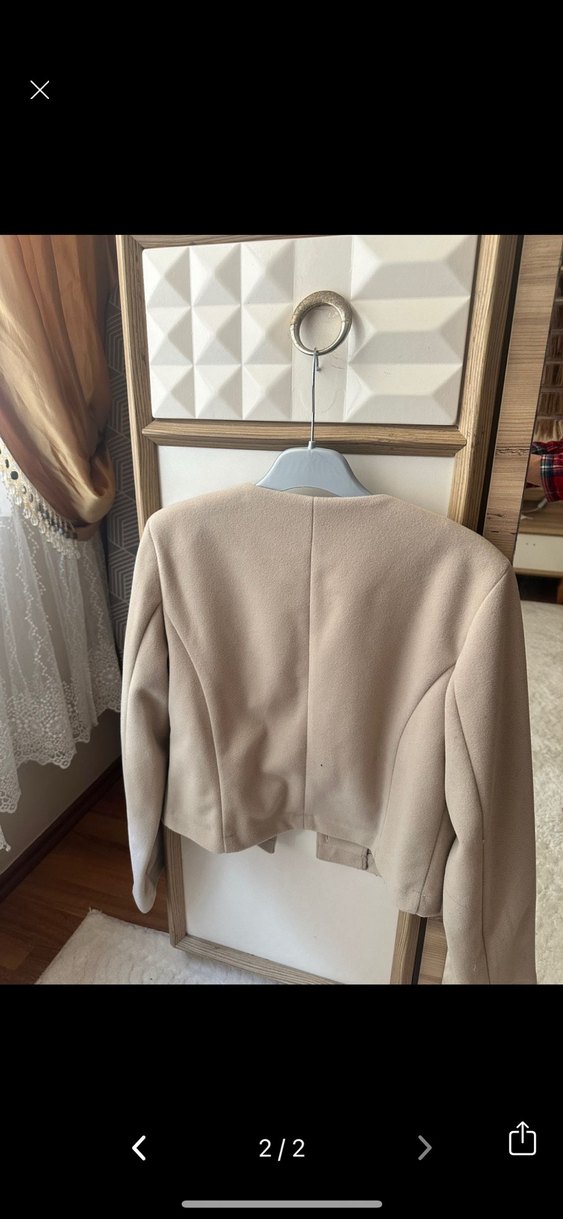 Bej Düğmeli Kısa Süet Kadın Ceket - Görsel 2