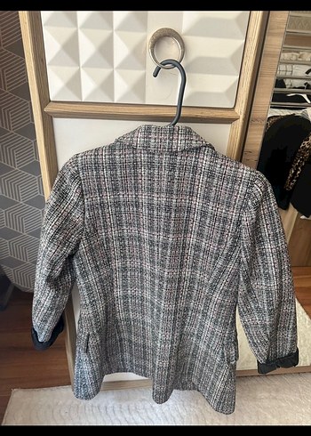 Düğmeli Gri Mini Kadın Blazer Ceket - Görsel 2