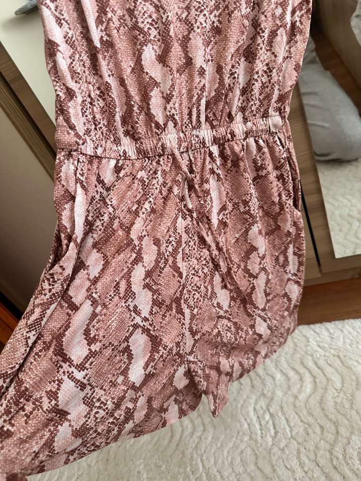 Kadın Kahverengi Yılan Desenli Dantel Detaylı Tulum - Görsel 3