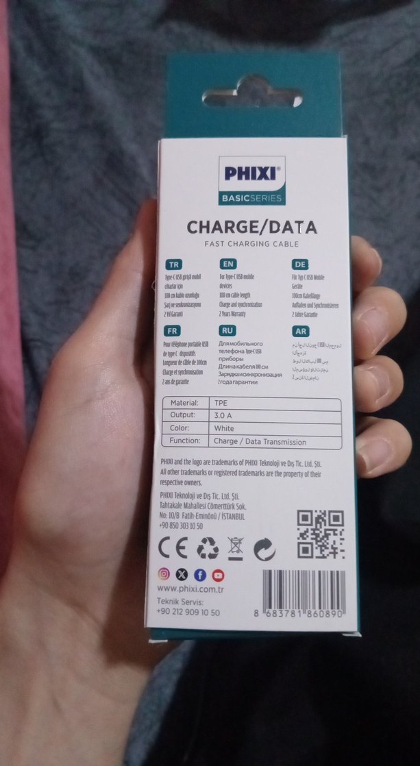 PHIXI Beyaz Type-C Hızlı Şarj Kablosu - Görsel 2