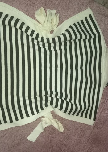 Zebra Desenli Kısa Kollu Triko Kadın Süveter - Görsel 4