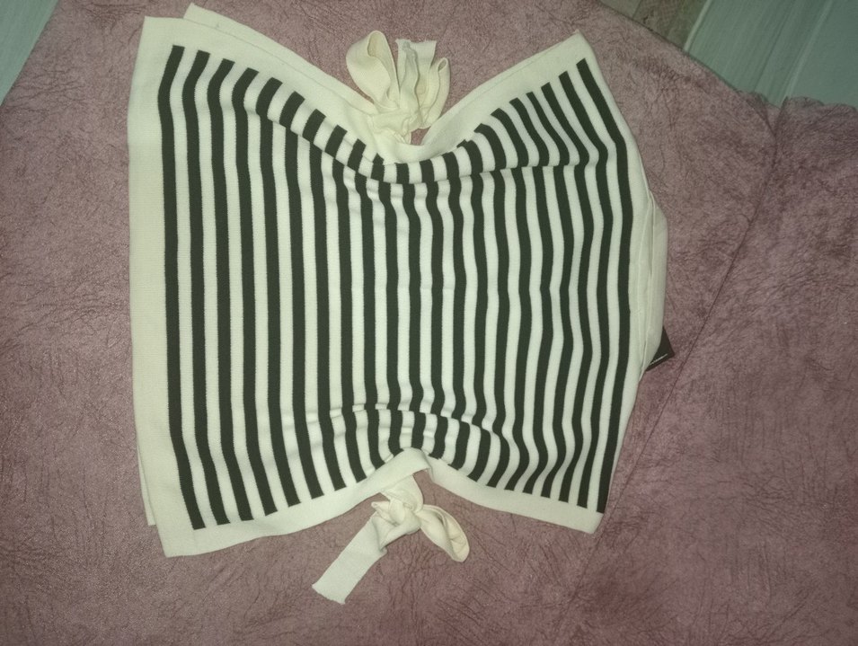 Zebra Desenli Kısa Kollu Triko Kadın Süveter - Görsel 4