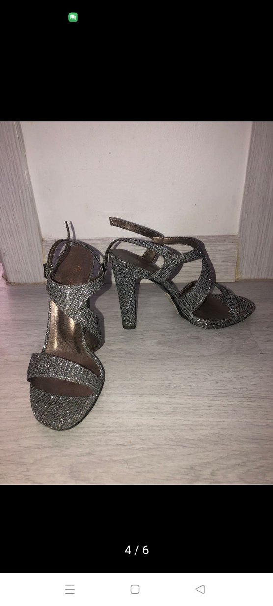 Gri Parlak Taşlı Topuklu Kadın Ayakkabı - Görsel 4