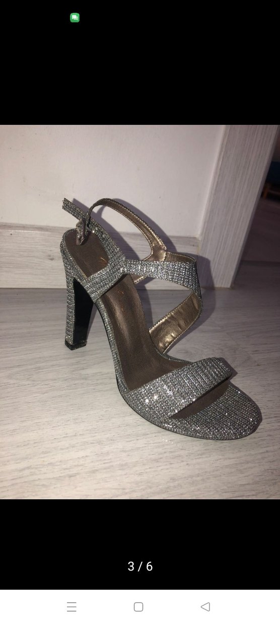 Gri Parlak Taşlı Topuklu Kadın Ayakkabı - Görsel 3