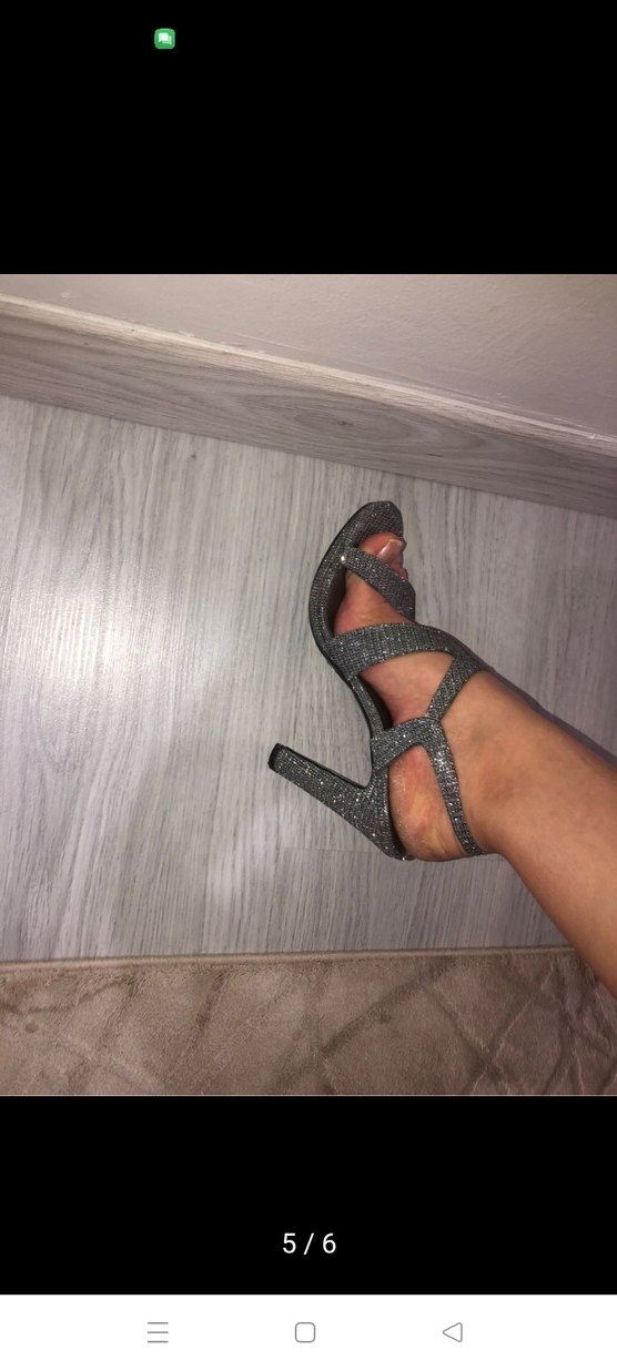 Gri Parlak Taşlı Topuklu Kadın Ayakkabı - Görsel 5