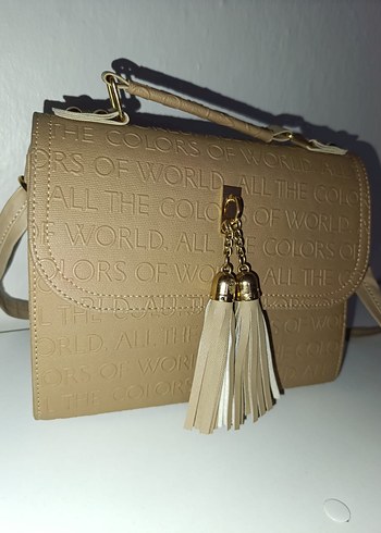 Bej Deri Kadın Çanta Püsküllü - Görsel 4