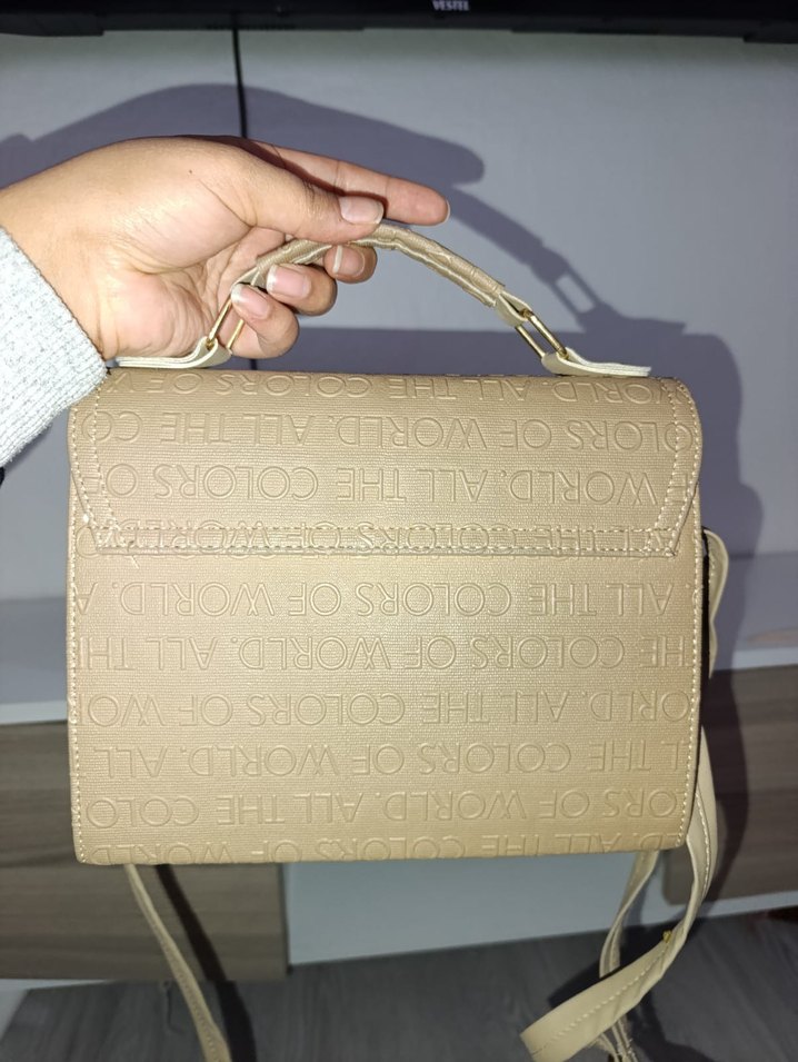 Bej Deri Kadın Çanta Püsküllü - Görsel 2