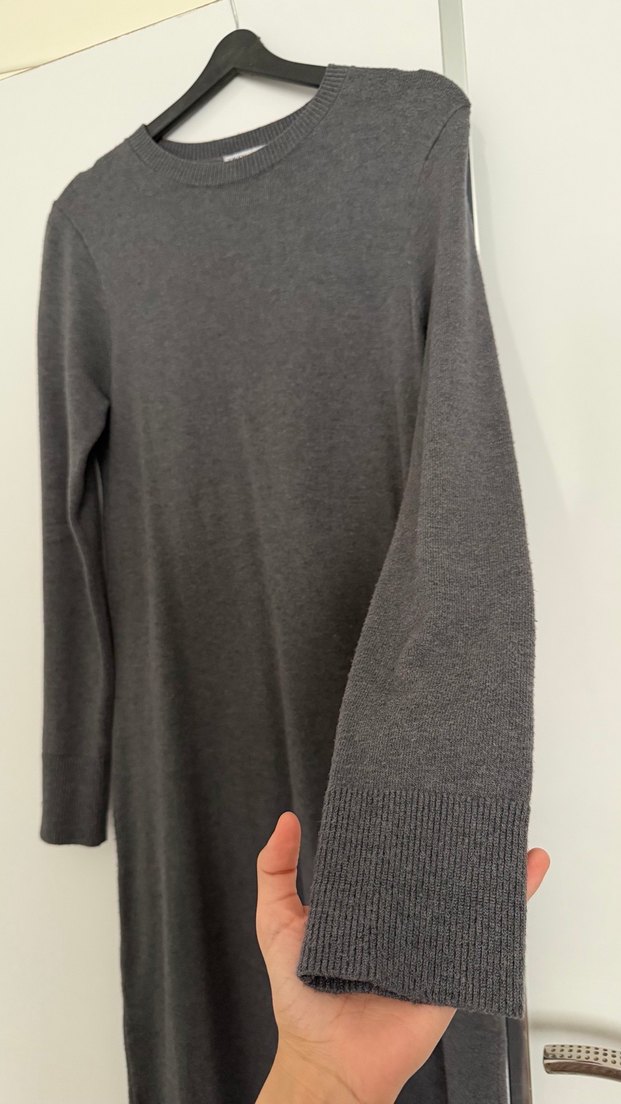 Gri Triko Elbise - Görsel 3