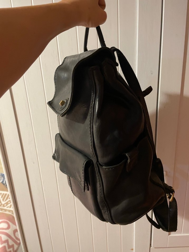 Gön El Yapımı Gerçek Deri Siyah Sırt Çantası - Görsel 5