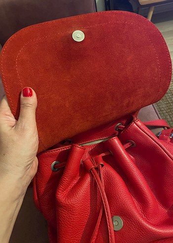 Matraş Gerçek Deri Kırımızı Sırt Çantası - Görsel 7