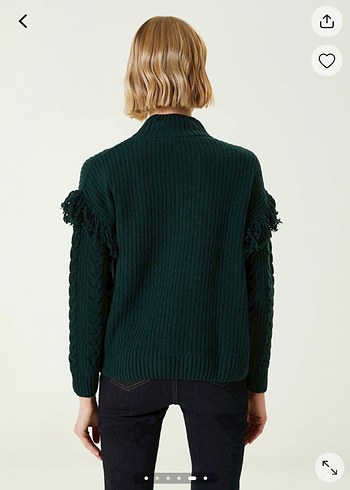 Network Koyu Yeşil Örgü Dokulu Yün Kazak - Görsel 3