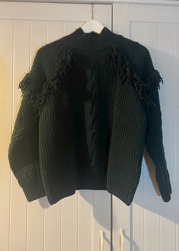 Network Koyu Yeşil Örgü Dokulu Yün Kazak - Görsel 5