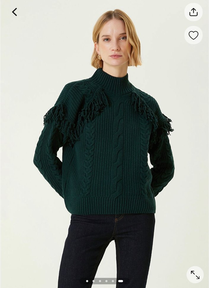 Network Koyu Yeşil Örgü Dokulu Yün Kazak - Görsel 2