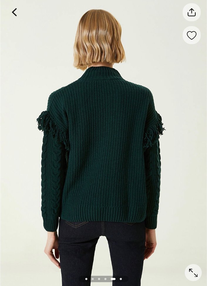 Network Koyu Yeşil Örgü Dokulu Yün Kazak - Görsel 3