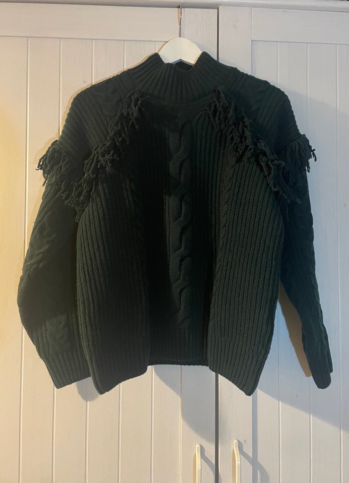 Network Koyu Yeşil Örgü Dokulu Yün Kazak - Görsel 5