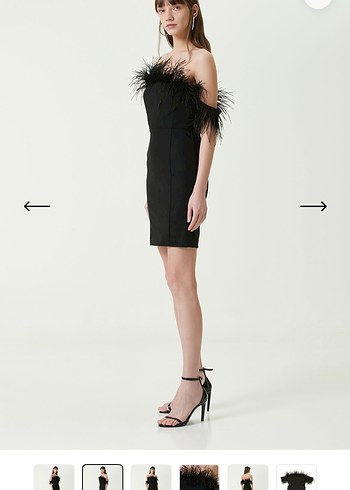 Academia Siyah Tüylü Mini Abiye Elbise - Görsel 2