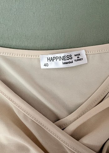 Bej V Yaka Drapeli Kadın Bluz - Görsel 3