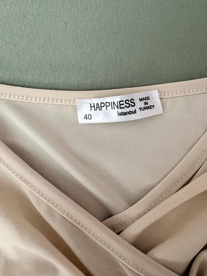 Bej V Yaka Drapeli Kadın Bluz - Görsel 3