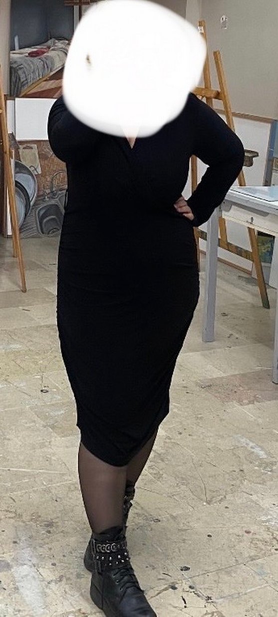 Büyük Beden V Yaka Kemerli Kalem Elbise - Görsel 2