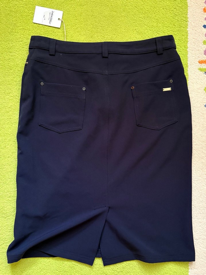 Koyu Lacivert Midi Kalem Etek Fermuarlı - Görsel 2