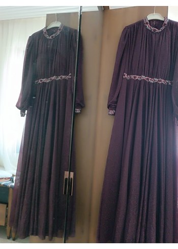 Bordo Drapeli Straplez Uzun Abiye Elbise yanında salı hediye - Görsel 3