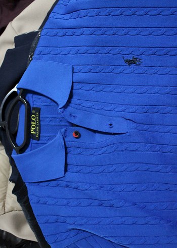 Ralph Lauren Mavi Polo Yaka Örgü Erkek Tişört - Görsel 2