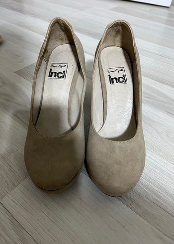 Bej Süet Yüksek Topuklu Stiletto - Görsel 3