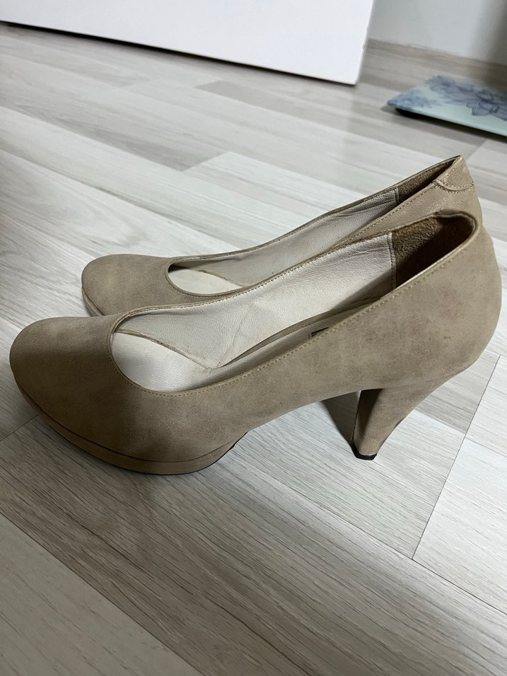 Bej Süet Yüksek Topuklu Stiletto - Görsel 2