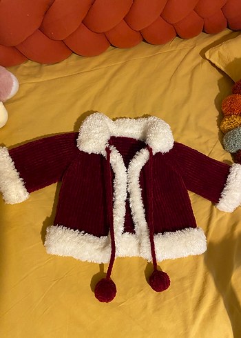 Bordo Kürklü Nakışlı Bebek mont - Görsel 2