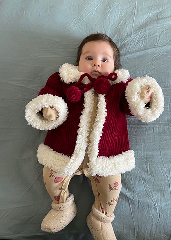 Bordo Kürklü Nakışlı Bebek mont - Görsel 10