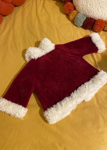 Bordo Kürklü Nakışlı Bebek mont - Görsel 6