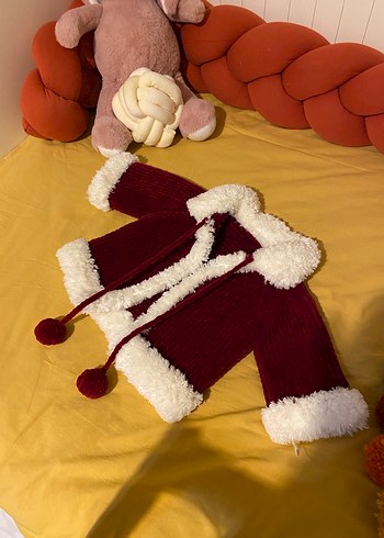 Bordo Kürklü Nakışlı Bebek mont - Görsel 9