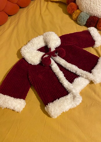 Bordo Kürklü Nakışlı Bebek mont - Görsel 8