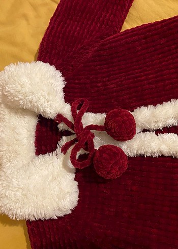 Bordo Kürklü Nakışlı Bebek mont - Görsel 4