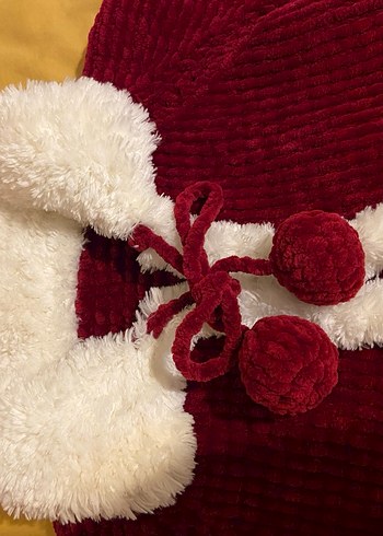 Bordo Kürklü Nakışlı Bebek mont - Görsel 5