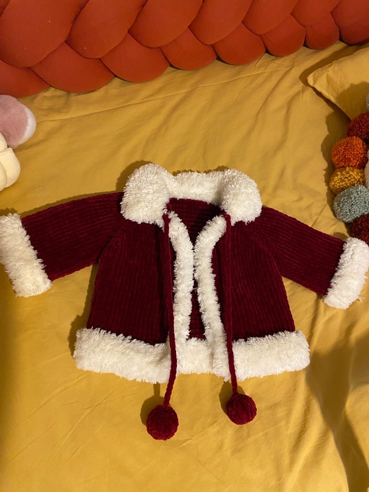 Bordo Kürklü Nakışlı Bebek mont - Görsel 2