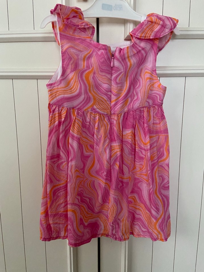 Kız Çocuk Pembe Fırfırlı Batik Elbise - Görsel 5