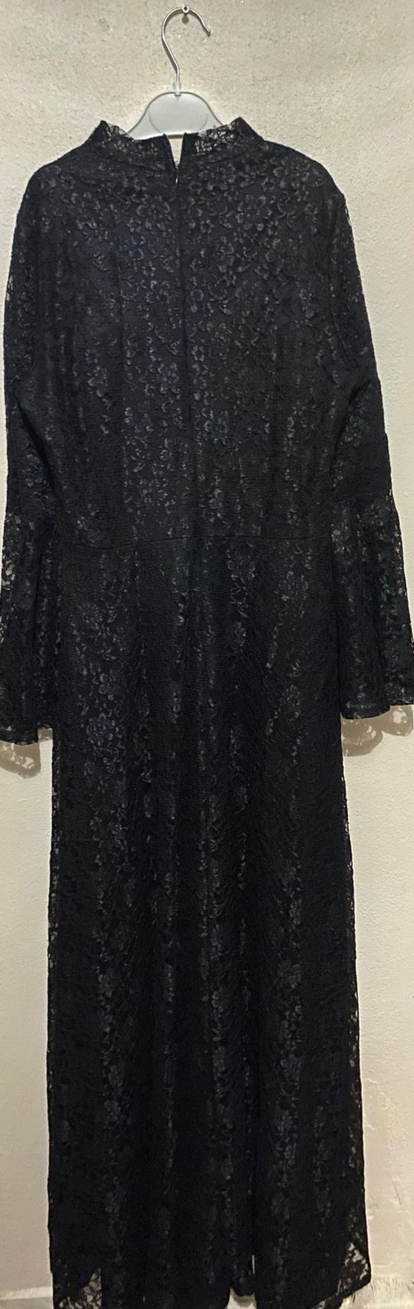 Siyah Güpürlü Uzun Kollu Uzun Elbise - Görsel 2