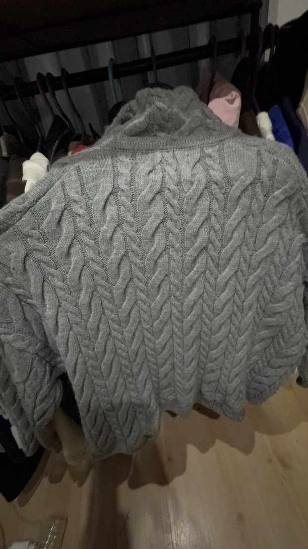 Gri Örgülü triko önü fermuarlı kazak - Görsel 3