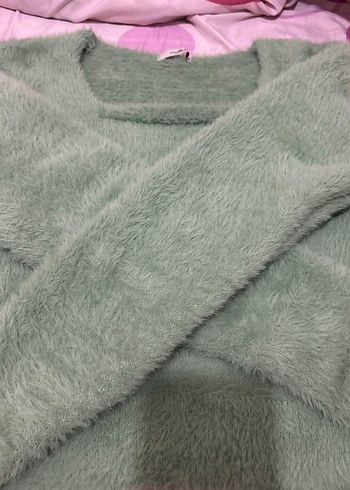 Yeşil kareYakalı Örgü yumuşacık Kadın Kazak - Görsel 3