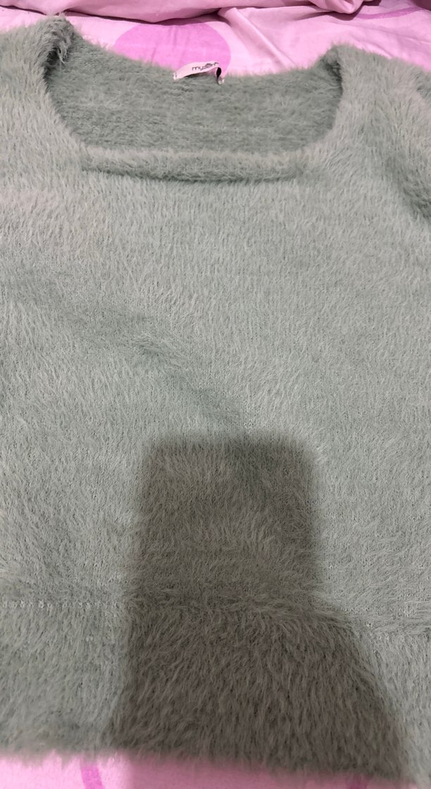 Yeşil kareYakalı Örgü yumuşacık Kadın Kazak - Görsel 2