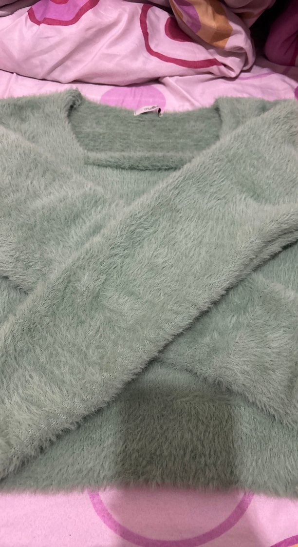 Yeşil kareYakalı Örgü yumuşacık Kadın Kazak - Görsel 3