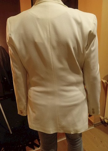 Kadın Beyaz Düğmeli Midi Blazer Ceket - Görsel 8