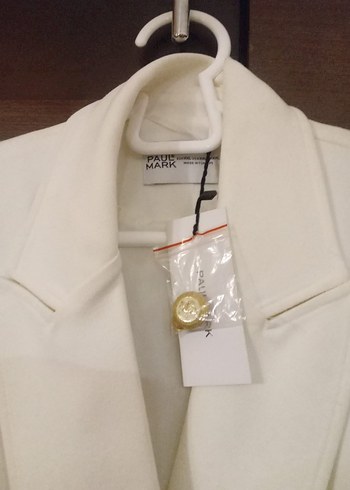 Kadın Beyaz Düğmeli Midi Blazer Ceket - Görsel 4